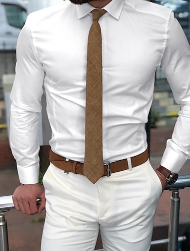  pánská společenská košile standard fit dlouhý rukáv klopa jednobarevná polyesterová černá bílá růžová 2024