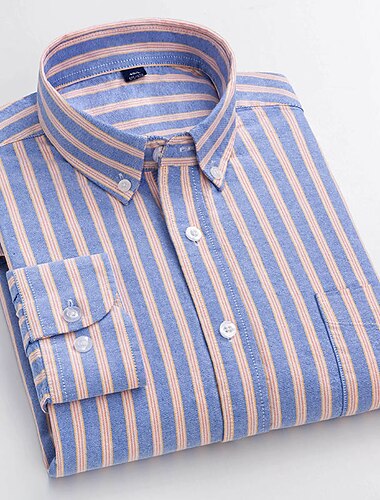  Homens Saia Camisa Oxford Listrado Casamento Ao ar livre Amarelo Azul Verde Manga Longa Decote Quadrado Primavera & Outono Roupa Botão para baixo