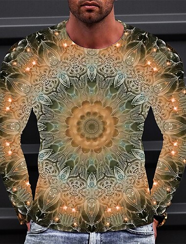  Herre Grafisk Teknologi T-shirt T-Shirts Langærmet T-shirt 3D-udskrivning Rund hals Skjorte Mode Designer Enkel udendørs Afslappet Daglig Gul Blå Grøn Forår & Vinter Tøj S M L XL 2XL 3XL