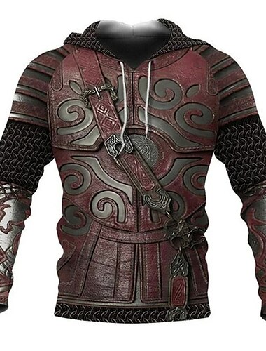  Hombre Estampados Armadura Sudadera Sudaderas Sudadera Con Capucha Manga Larga Sudadera con capucha Con Capucha Ropa de calle Impresión 3D Diario Deportes Plata Rojo Estampado Primavera & Otoño