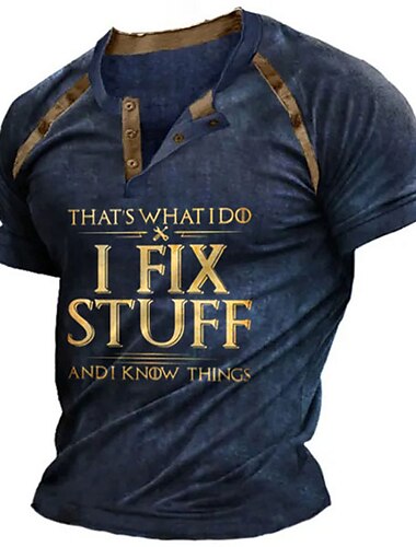  男性用 グラフィック カラーブロック レタード ヘンリーシャツ Tシャツ 半袖 3Dプリント ファッション デザイナー 快適 アウトドア カジュアル 日常 夏 ブラック カーキ色 アーミーグリーン ダークブルー ダックグレー ヘンリー ヘンリーTシャツ