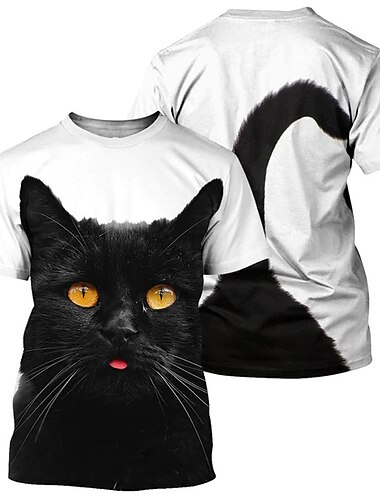  Herren Graphic Tier Katze T Shirt Tee Kurzarm T-Shirt 3D-Druck Rundhalsausschnitt Hemd Vintage Modisch Designer Outdoor Casual Täglich Schwarz Gelb Orange Frühling Sommer Bekleidung S M L XL 2XL 3XL