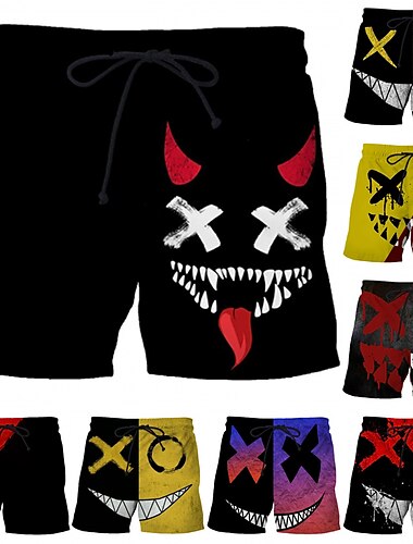  Herr Färgblock Grafiska tryck Le ansikte Badshorts Boardshorts Beach Shorts Medium Midja Mode Streetwear Ledigt Utomhus Dagligen Helgdag Ficka Snörning Elastisk midja Designer Kläder