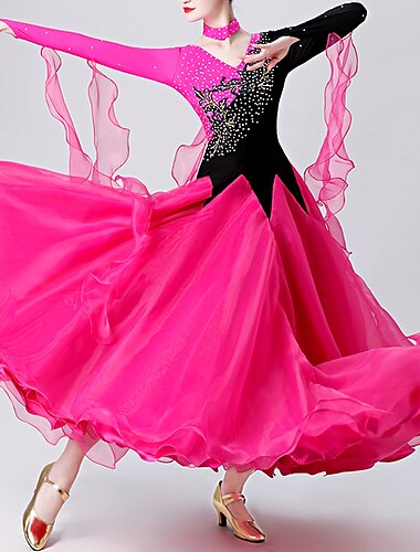  Ballroomdansen Kleding Borduurwerk Gesplitst Kristallen / Bergkristallen Dames Prestatie Opleiding Lange mouw Spandex Organza