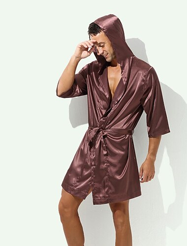  Hombre Túnica Albornoces Color puro Elegante Casual Hogar Diario Cama Poliéster Transpirable Suave Sudadera Manga Larga Primavera Verano Blanco Rosa