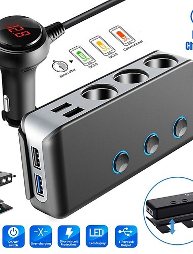  гнездо прикуривателя 4 зарядное устройство usb разветвитель розетка 12v адаптер питания автомобильный новый