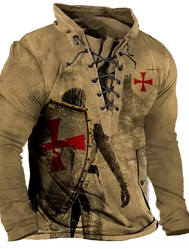  Herr Templarkorset Tempelriddare Grafiska tryck Tröja Långärmad Tröja Kinakrage Streetwear Designer Grundläggande 3D-tryck Sport & Utomhus Ledigt Dagligen Spetsknuten Vår & Höst
