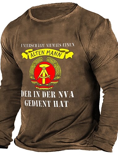  Herre Grafisk Bokstaver T skjorte T-skjorter Langermet T skjorte 3D-utskrift Crew-hals Skjorte Årgang Mote Designer utendørs Avslappet Daglig Blå Brun Mørkegrå Vår & Vinter Klær S M L XL 2XL 3XL