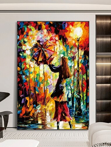  手作り 手描き 油絵 壁 モダン 抽象的 雨の女性 絵画 パトル ナイフ アート キャンバス絵画 家の装飾 装飾 ロールキャンバス フレームなし 未延伸