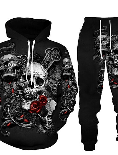  Hombre Graphic Cráneos 2 piezas Conjuntos de sudaderas 3D Chándal Sudaderas Manga Larga Pantalones largos Con Capucha Ropa de calle Design Básico Deporte Casual Deportes Estampado Primavera Otoño