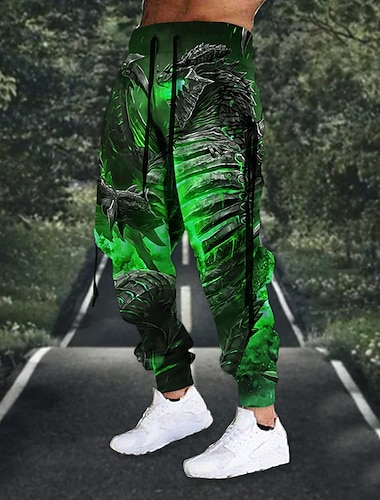  Voor heren Joggingbroeken Jogger Broek Trekkoord Elastische taille 3D-afdrukken dier Grafische prints Comfort Buitensporten Casual Dagelijks Katoenmix Streetwear Ontwerper Oranje Groen Micro-elastisch