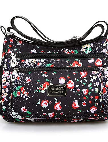  Damen Umhängetasche Schultertasche Nylon Outdoor Täglich Ausgehen Bedruckt Wasserdicht Blumenmuster Blume Schwarzgrau Schwarz Weiß