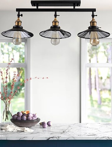  3-lichts vintage loft plafondlamp inbouw licht richting verstelbare 3-kops metalen spiegel glas woonkamer eetkamer