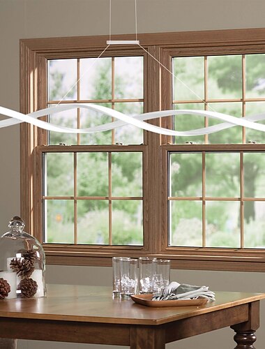  2-flammig 80/100cm LED-Pendelleuchte Aluminium Liniendesign Lockenwellendesign verstellbarer Kronleuchter nordischer Stil Esszimmer Wohnzimmerleuchten 36W 110-240V nur dimmbar mit Fernbedienung