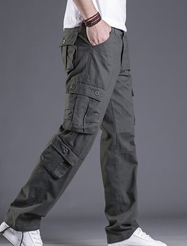  Herren Cargo-Hosen Hose Bein Kordelzug 8 Tasche Einfarbig Komfort Outdoor Täglich Streetwear Gras-Grün Schwarz