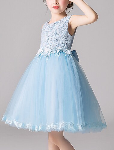  Prinzessin Knie-Länge Blumenmädchenkleid Hochzeitsfeier Mädchen Süßes Ballkleid Spitze mit Blütenblätter Mini-Hochzeit Fit 3-16 Jahre