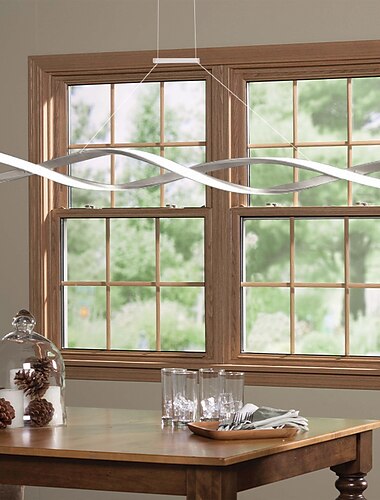 Lampada a sospensione a led a 2 luci da 80/100 cm, linea in alluminio, design arricciato, lampadario regolabile, stile nordico, sala da pranzo, luci del soggiorno, 36 W, 110-240 V, dimmerabile solo con telecomando