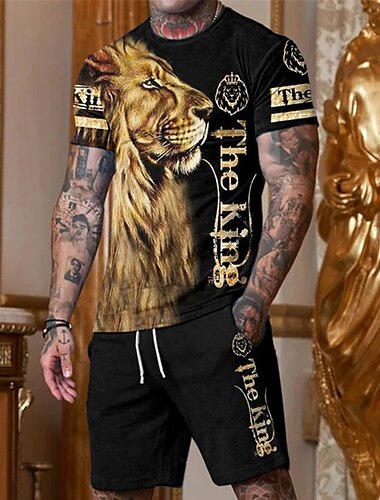  Homme Graphique Animal Lion 2 pièces Ensembles de tees Ensemble short et T-shirt Tenues De T-shirts Manche Courte Col ras du cou Designer Occasionnel Confortable Extérieur Vacances Quotidien