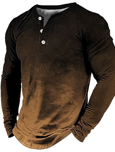  Hombre Henley Shirt Tee camisa de la vendimia Moda Design Cómodo Camisa Graphic Degradado Manga Larga Camisa Azul Piscina Rojo Marrón Exterior Casual Diario Henley Primavera & Otoño Ropa Impresión 3D