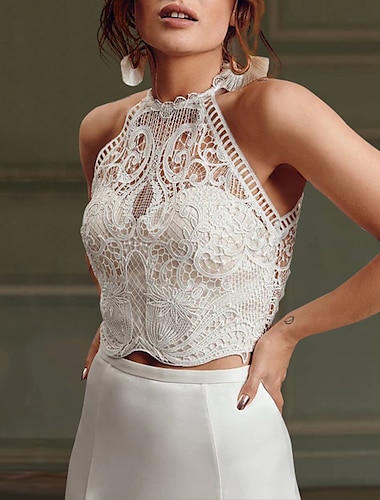  Beach Boho Wedding Dresses Separates Illusion Neck Sleeveless Separates Lace Bridal Tops Bridal Gowns With Appliques 2024