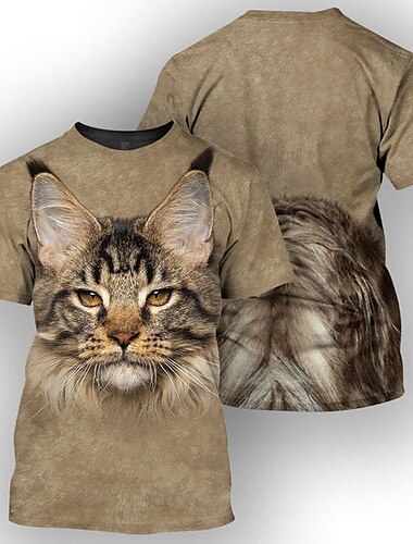  男性用 グラフィック 動物 猫 Tシャツ 半袖 Tシャツ 3Dプリント クルーネック シャツ ヴィンテージ ファッション デザイナー アウトドア カジュアル 日常 ブラック イエロー オレンジ 春夏 衣類 S M L XL 2XL 3XL