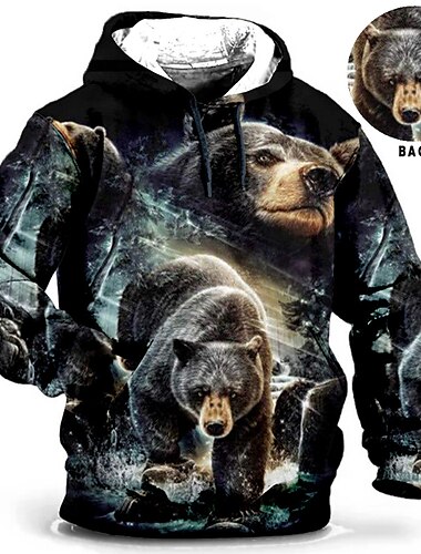  Herr Plusstorlekar Pullover Hoodie Sweatshirt Stor och lång Djur Huva Ficka Långärmad Vår & Höst Mode Streetwear Grundläggande Bekväm Dagliga kläder Semester Blast