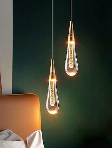  Suspension LED Luminaires de Cuisine Plafond LED Lampe Suspendue Moderne en Or Mini Lampe Suspendue en Cristal en Forme de Larme pour îlot de Cuisine Chambre Couloir Entrée (1 Paquet)