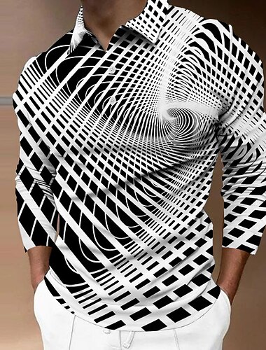  Voor heren Grafisch Poloshirts Golfshirt Lange mouw Poloshirt Overhemden met kraag Casual Vakantiekleding Rave-kleding Feestoutfits 3D-afdrukken Knop Zwart / Wit Zwart +Zwart Zwart