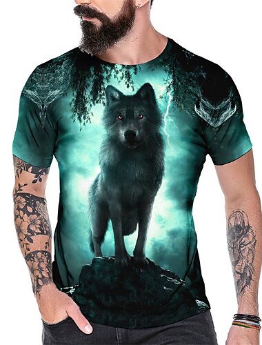  Herre Grafisk Ulv T-shirt T-Shirts Kortærmet T-shirt 3D-udskrivning Rund hals Skjorte Årgang Mode Designer udendørs Afslappet Daglig Blå Mørkegrøn Orange Forår sommer Tøj S M L XL 2XL 3XL