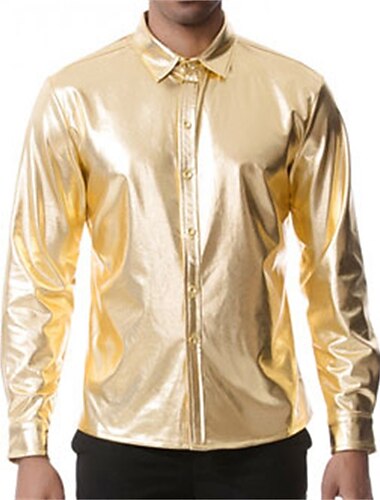  Férfi Szmoking ingek Sima Parti Szabadság Ezüst Fekete Hosszú ujj Térfogatcsökkenés Tavasz & Ősz Ruházat Gomb lefelé