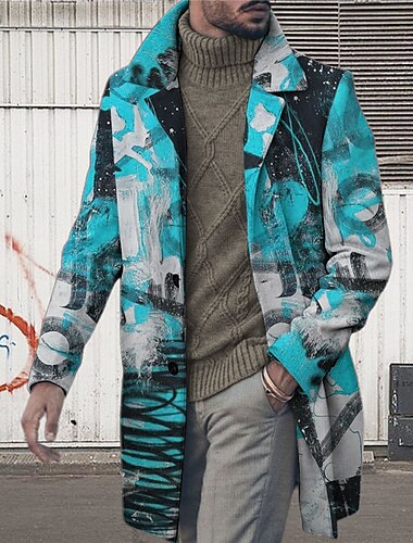  Voor heren Grafische prints graffiti Winterjas Overjas Jas Houd Warm Ademend Comfortabel Modieus Streetwear Zakelijk Werk Draag naar het werk Uitgaan Zak Afdrukken Herfst winter Strijkijzer Lange mouw