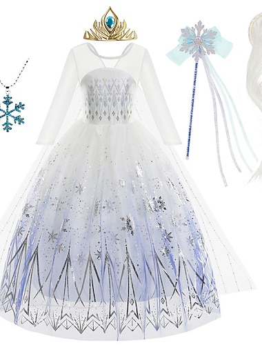  Frozen אגדה נסיכות אלזה שמלת ילדה פרח שמלת חופשה תחפושת מסיבת נושא בנות תחפושות משחק של דמויות מסרטים קוספליי חג ליל כל הקדושים לבן כחול לבן (עם אביזרים) האלווין (ליל כל הקדושים) קרנבל נשף מסכות