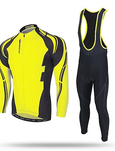  21Grams Herren Radtrikot mit Radhose lang Trägern fahrradbekleidung set Langarm MTB Mountain Rennrad Winter Schwarz Gelb Rote Fahhrad warm halten Fleece-Futter Windundurchlässig 3D-Pad