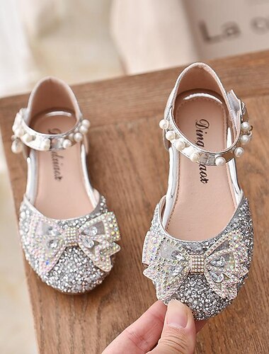  Mädchen Absätze Täglich Glitzer Kleid-Schuhe Absätze Glanz PU Cosplay Große Kinder (ab 7 Jahren) Kleine Kinder (4-7 Jahre) Hochzeit Party Geschenk Wanderschuhe Tanzen Schleife Perle Schnalle Silber