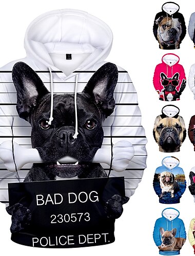  Dier Bulldog Zonnebrillen Trui met capuchon Cartoon Manga Anime 3D Grafisch Voor Voor Stel Voor heren Dames Volwassenen 3D afdrukken