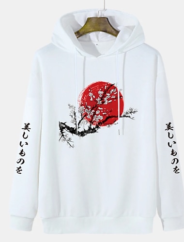  Męskie Kwiaty Wzory graficzne Bluza z Kapturem Z kapturem Bluzy Bluza z Kapturem Długi rękaw Bluza z kapturem Kaptur Moda miejska Tłoczenie na gorąco Sport i turystyka Codzienny Sport Biały Szary