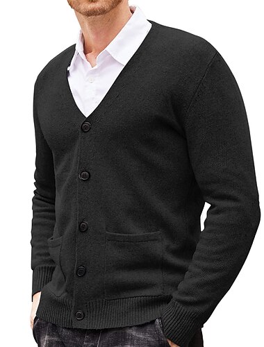  Herren Pullover Strickjacke Gerippt Stricken Strick Glatt V Ausschnitt Modisch Casual Sport Freizeitskleidung Bekleidung Frühling & Herbst Weinrot Schwarz M L XL