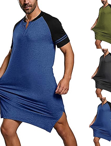  Hombre Pijamas Ropa de salón Túnica Bata de noche Plano Elegante Casual Confort Hogar Diario Poliéster Comodidad Cintura elástica Verano Azul Piscina Gris