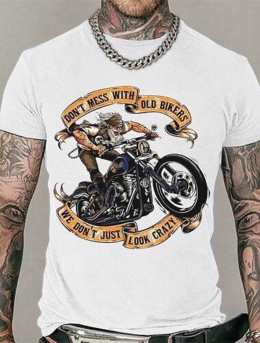  Herren Grafikdrucke Motorrad T Shirt Lässiger Stil Baumwolle Kurze Ärmel Grafik Hemd Schwarz Weiß Marinenblau Bequemes T-Shirt Urlaub Straße Modedesigner-Kleidung