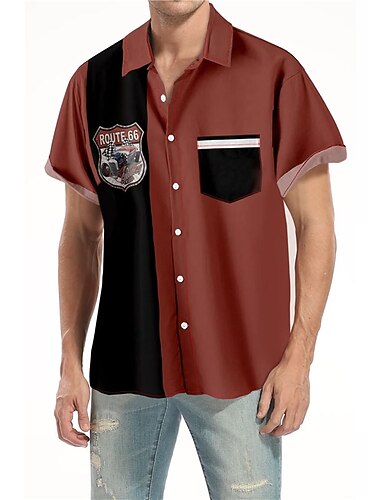  Per uomo Auto A righe Camicia Camicia da Bowling Camicia con Bottoni Manica Corta Vintage Tropicale Moda All'aperto Spiaggia Estate Primavera Collo ripiegato Stampato Bottonato Nero e rosso Nero Rosso