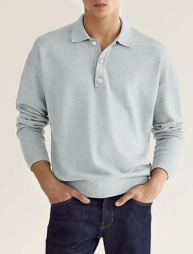  Herren Golfhemd Strickpolo Strasse Casual Polo-Kragen Klassisch Langarm Modisch Brautkleider schlicht Feste Farbe Glatt Knopf vorne Einfach Frühling & Herbst Regular Fit Schwarz Weiß Hellgrün Rosa