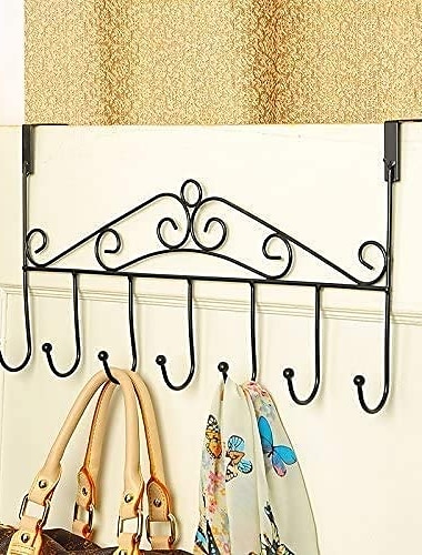  Colgador de puerta con 7 ganchos, gancho de toalla de metal sobre la puerta, organizadores decorativos de puerta, estante de almacenamiento colgante para sombrero, abrigos, carteras, bufandas, ropa, chaquetas, cinturón, dormitorio, baño, armario