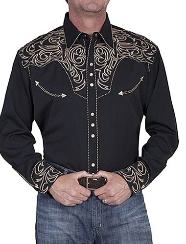  Hombre Floral Estampados Camisa camisa occidental Camisa vaquera Manga Larga Moda Ropa de calle Design Exterior Diario Otoño invierno Cuello Vuelto Estampado Abotonar Negro Rojo Azul Piscina Verde