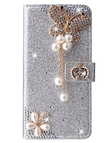  Funda para iPhone 16e iPhone 16 iPhone 15 Pro Max Plus iPhone 14 13 12 11 Pro Max X XR XS 8 7 Plus Funda de Cartera Plegable con Soporte Magnético A prueba de Golpes Rhinestone PU Cuero