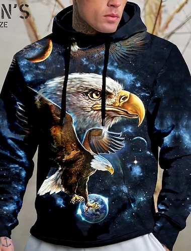  Herr Plusstorlekar Pullover Hoodie Sweatshirt Stor och lång Djur Huva Ficka Långärmad Vår & Höst Mode Streetwear Grundläggande Bekväm Dagliga kläder Semester Blast