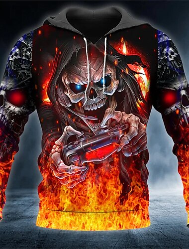  Hombre Cráneos Estampados Sudadera Sudaderas Sudadera Con Capucha Manga Larga Sudadera con capucha Con Capucha Ropa de calle Impresión 3D Diario Deportes Naranja Estampado Primavera & Otoño Diseñador
