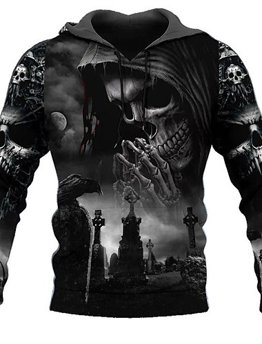  Hombre Cráneos Estampados Sudadera Sudaderas Sudadera Con Capucha Manga Larga Sudadera con capucha Con Capucha Ropa de calle Impresión 3D Diario Deportes Negro Estampado Primavera & Otoño Diseñador