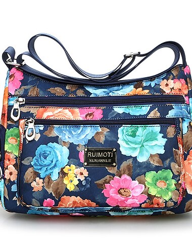  Damen Umhängetasche Schultertasche Nylon Outdoor Täglich Ausgehen Bedruckt Wasserdicht Blumenmuster Blume Schwarzgrau Schwarz Weiß