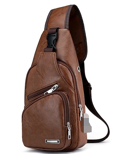  sac bandoulière en cuir marron avec plusieurs poches zippées pour homme