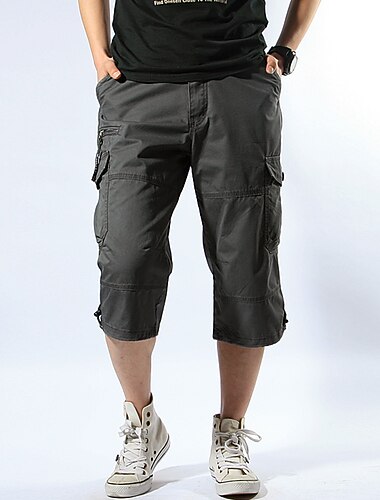  Herr Cargo-shorts Shorts Capribyxor Vandringsshorts Elastisk midja Bensträng Flera fickor Slät Komfort Bärbar Vadlängd Ledigt Dagligen Utekväll Sport Stylish ArmyGreen Svart